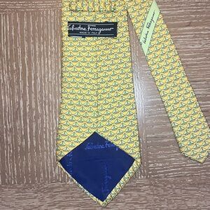 Salvatore Ferragamo Yellow 100% Silk Tie with Light Blue Sailboats